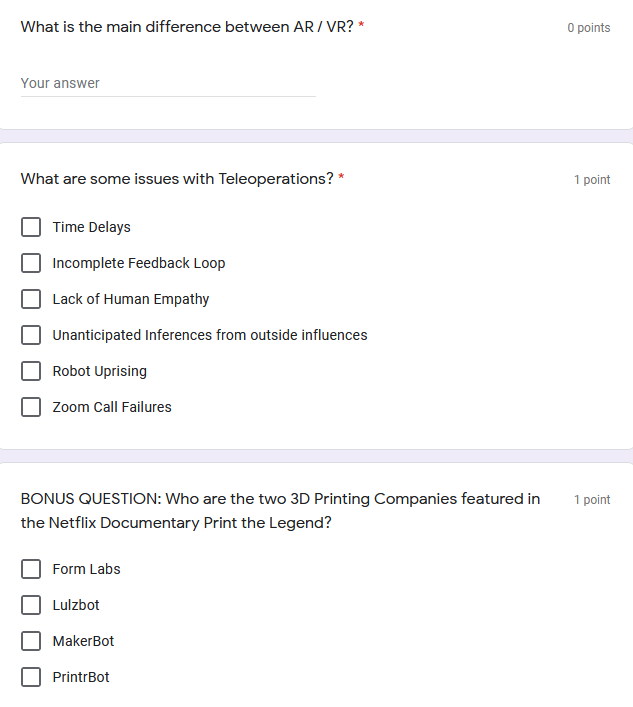 What is the main difference between AR/VR?* 0 points Your answer