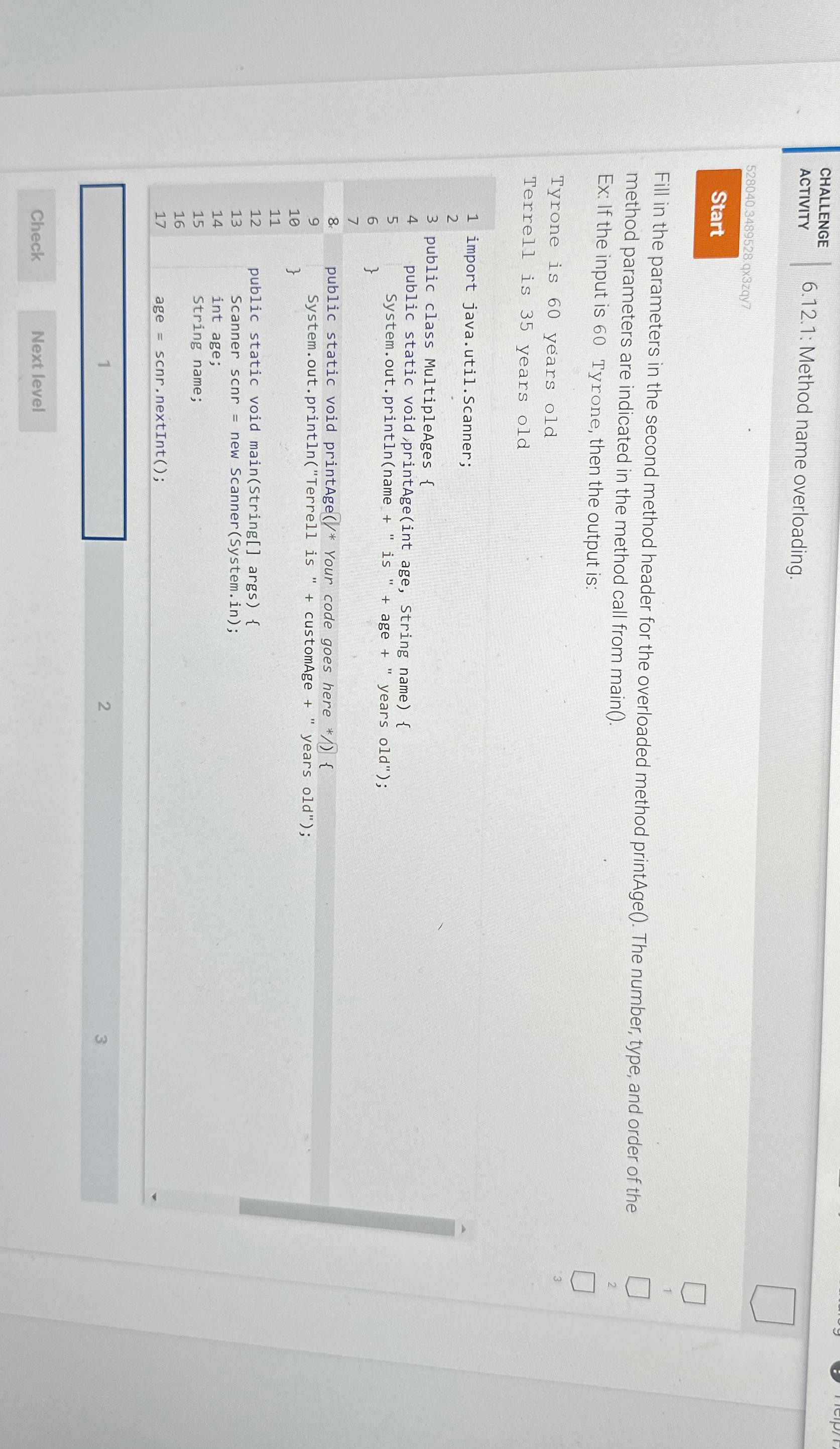  CHALLENGE ACTIVITY 6.12.1: Method name overloading. 528040.3489528 qx3zqy7 Fill in the