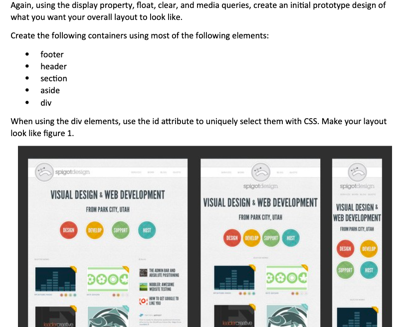 undefined Again, using the display property, float, clear, and media queries, create