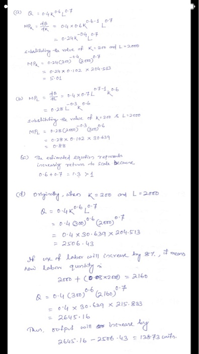  can you type it by computer ? (a) Q = 0.4k^0.6