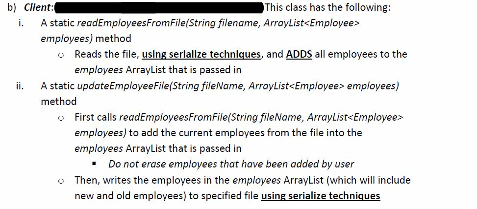 I'm looking for help with the client/main portion. I have the Employee