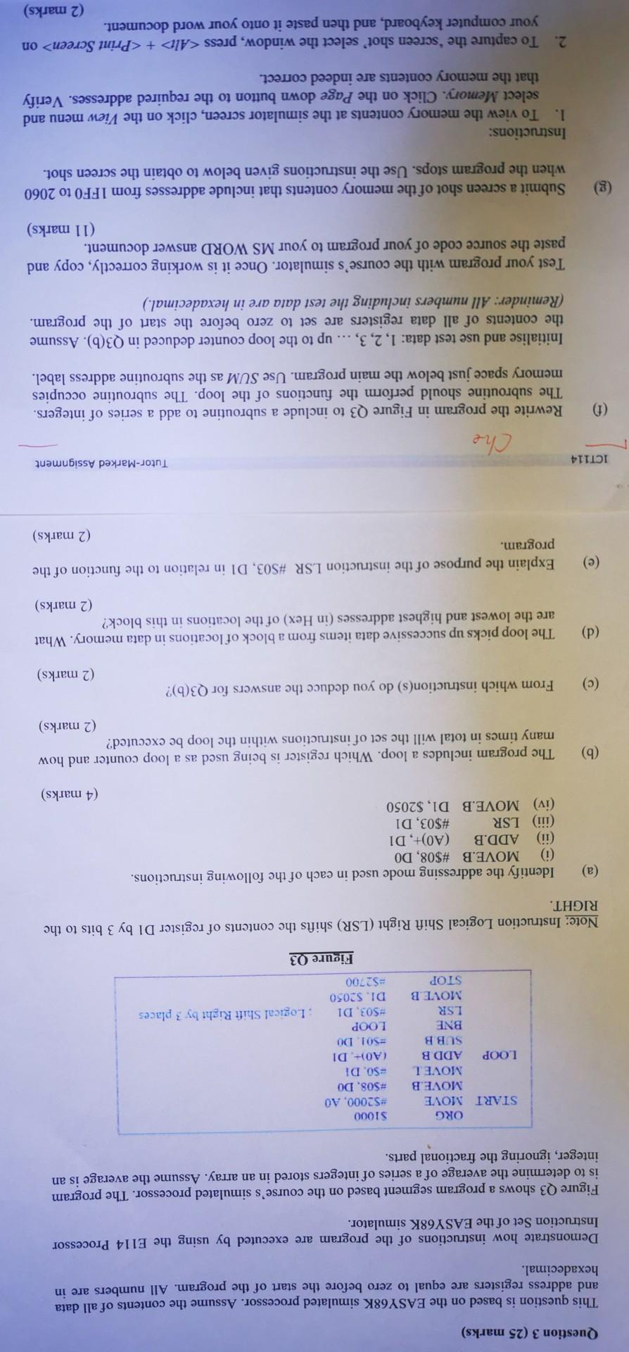 Question 3 (25 marks) This question is based on the EASY68K