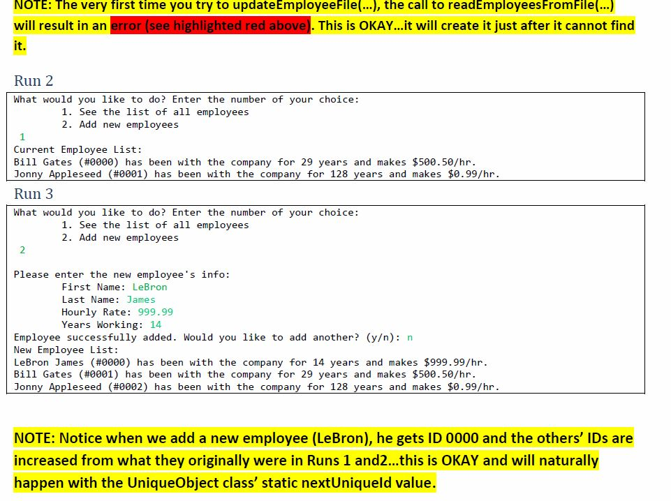 if the user selects "1" it prints the employee list (which starts