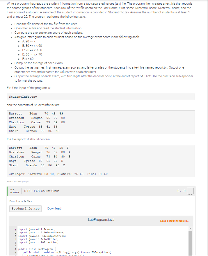  Write a program that reads the student information from a tab