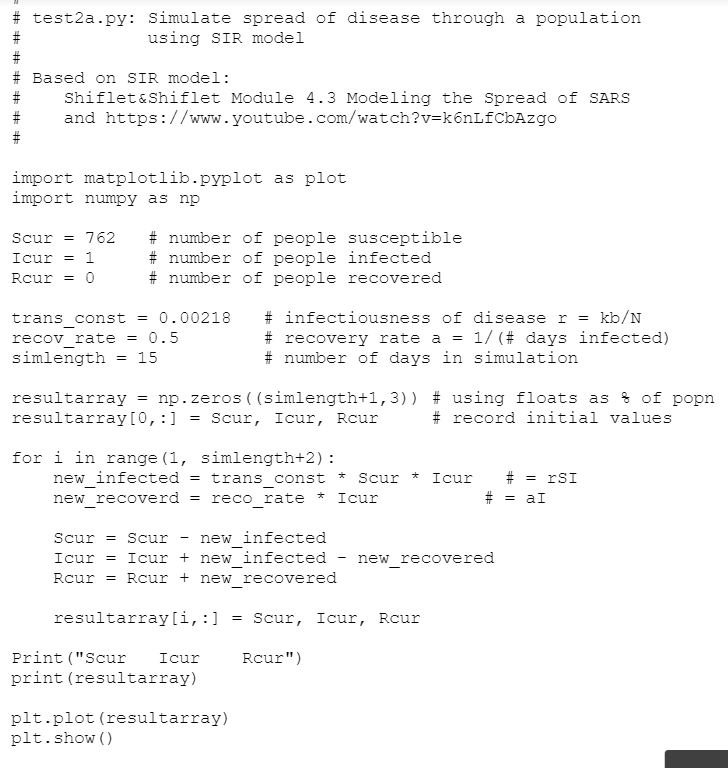  # # # # test2a.py: Simulate spread of disease through a