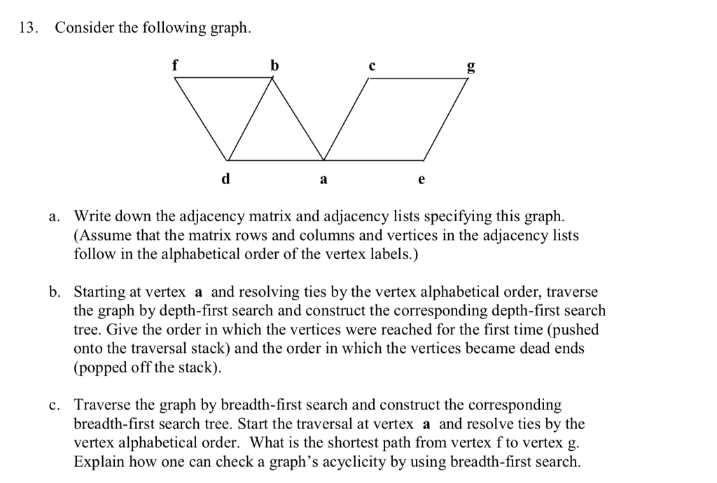  13. Consider the following graph. Write down the adjacency matrix and