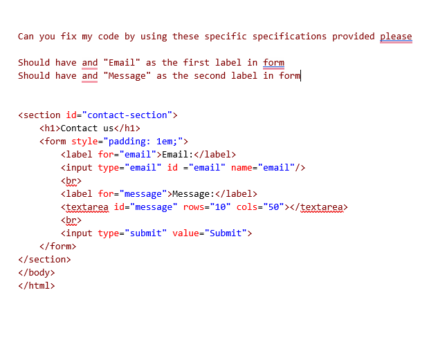  Can you fix my code by using these specific specifications provided