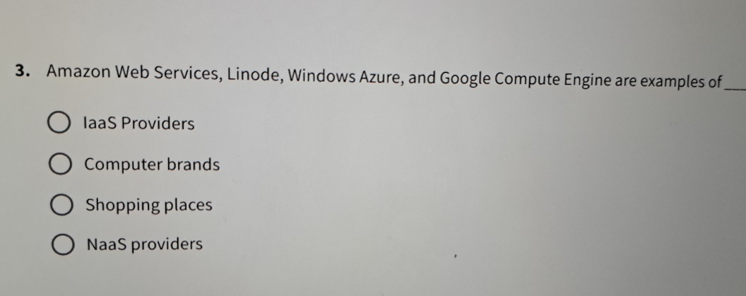  Amazon Web Services, Linode, Windows Azure, and Google Compute Engine are