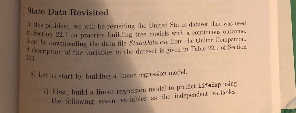  This is a question using RStudio. Questions a,b,c,d. State Data Revisited