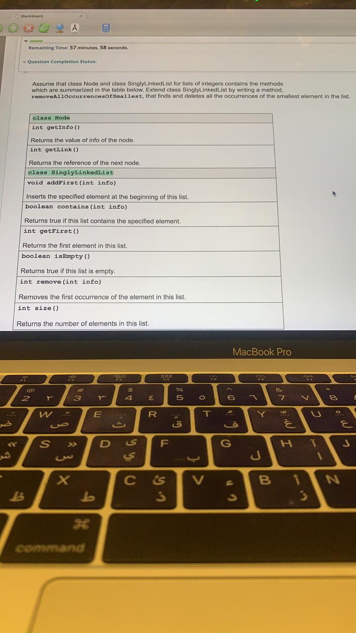 code Blackboard Remaining Time: 57 minutes, 58 seconds. Question Completion Status: Assume