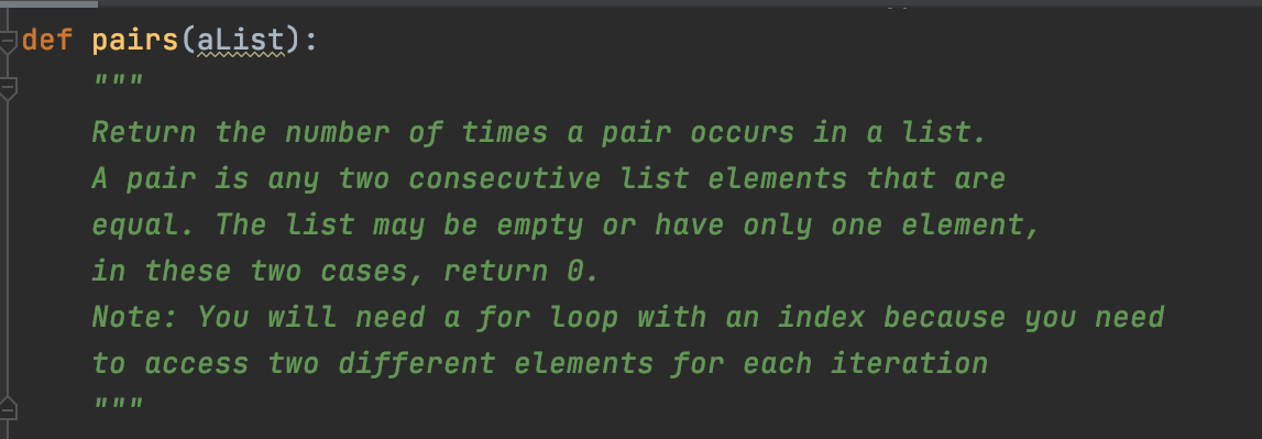 Python =def pairs(alist): Return the number of times a pair occurs in