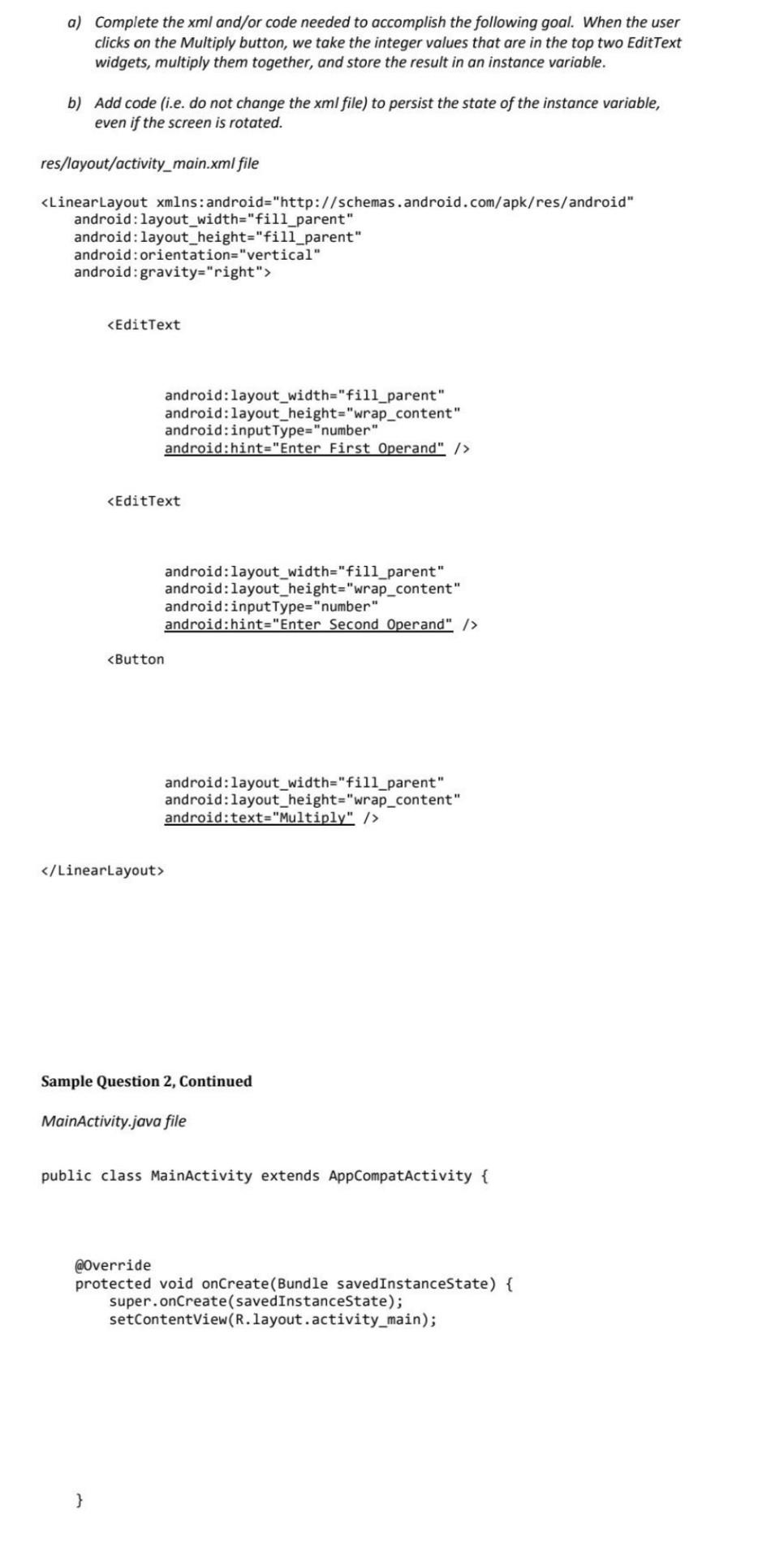 android studio can I please get help with part (B) It was