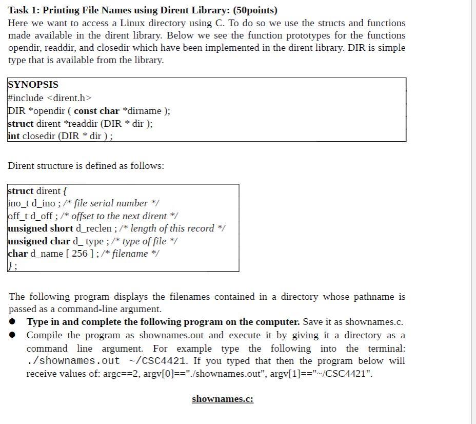 Please write in C++ shownames.c: #include #include #include int main (int argc,