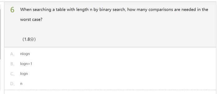  6 When searching a table with length n by binary search,