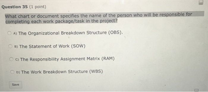  Question 35 (1 point) What chart or document specifies the name