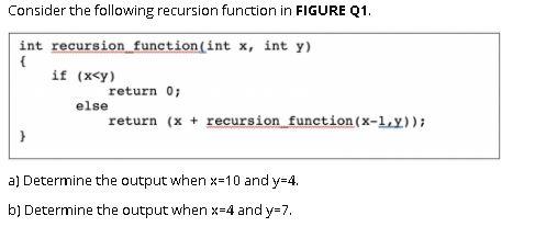  Plz answer it Consider the following recursion function in FIGURE Q1.