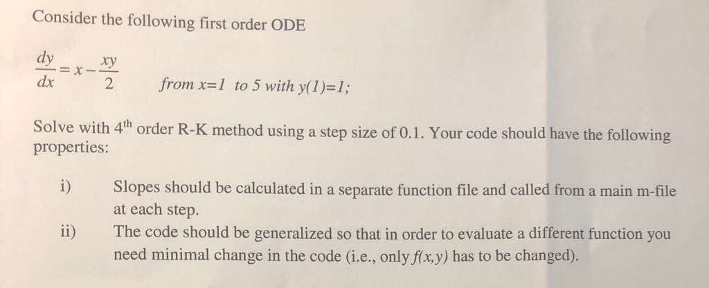  In Matlab write a code that solves the given first order