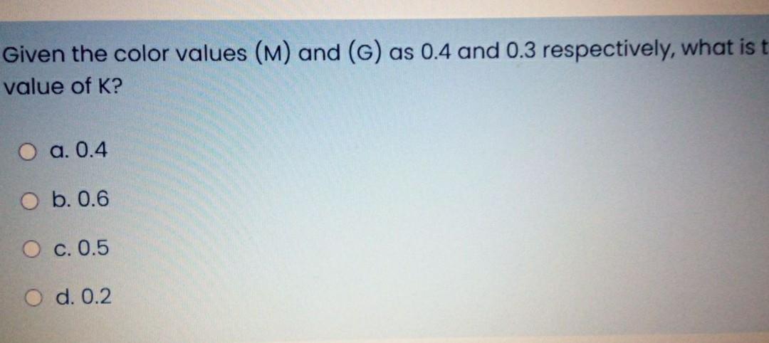  ?? computer graphics Given the color values (M) and (G) as