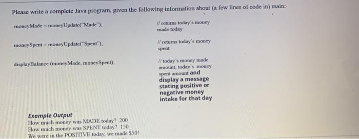  Please write a complete Java program, given the following information about