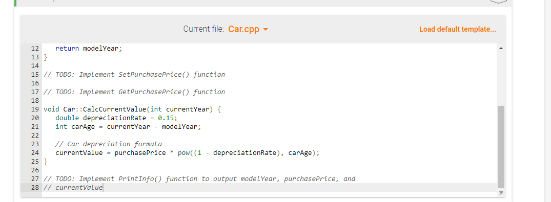 default template... Current file: Car.cpp - Load default template... Current file: Car.h
