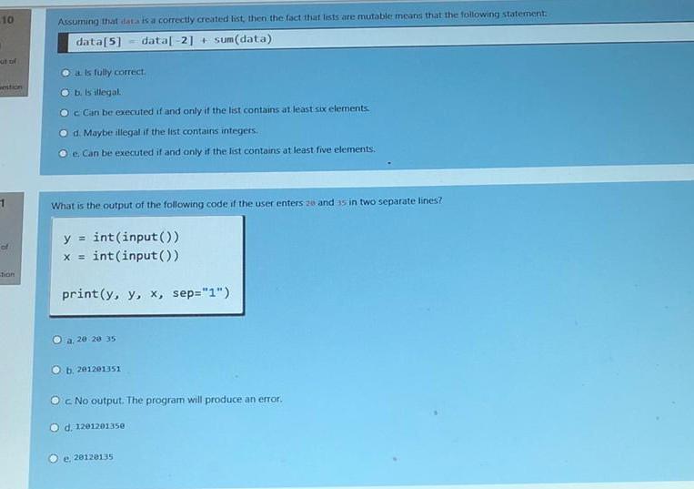  10 Assuming that data is a correctly created list, then the