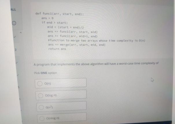 ALL def funcl (arr, start, end): ans = if end >