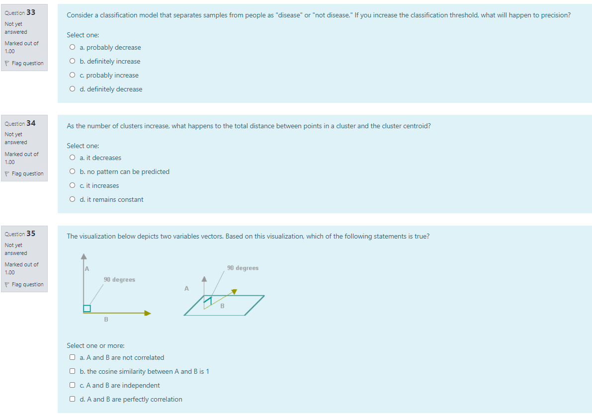  Question 33 Consider a classification model that separates samples from people