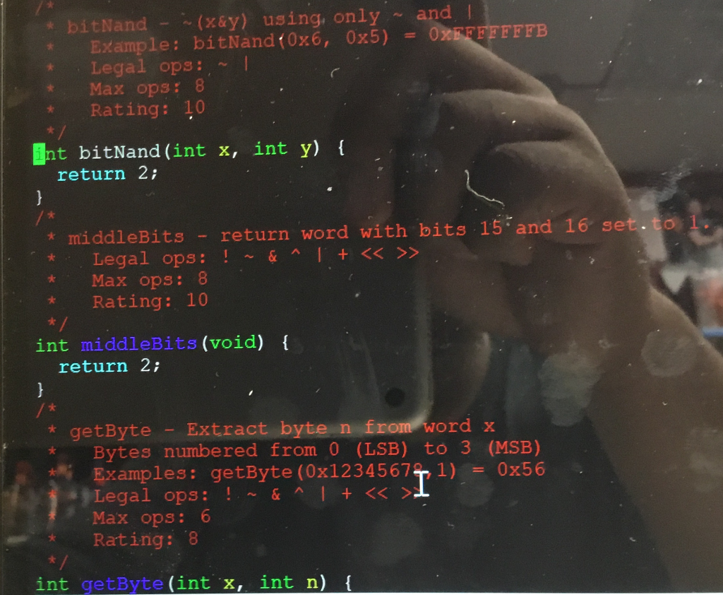  " bitNand(x&) using, only and Example : bitNand ( 0x6, 0x5)
