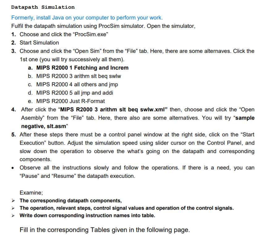  Datapath Simulation Formerly, install Java on your computer to perform your