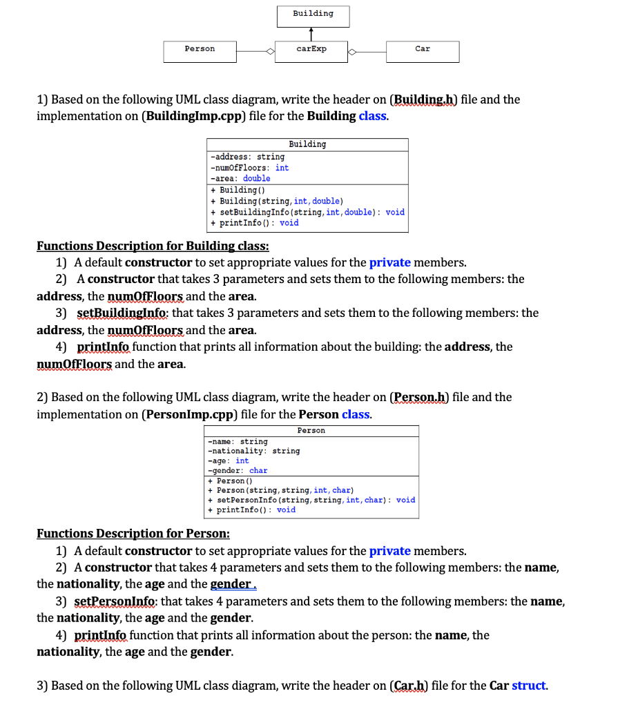  using c++ only the main function Building Person carExp Car 1)