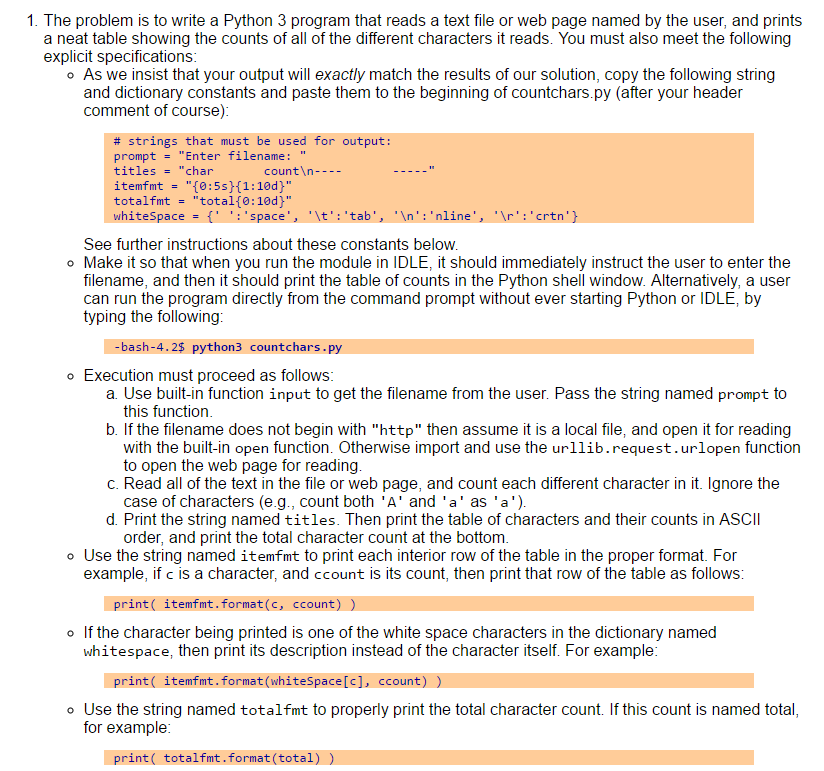  The problem is to write a Python 3 program that reads