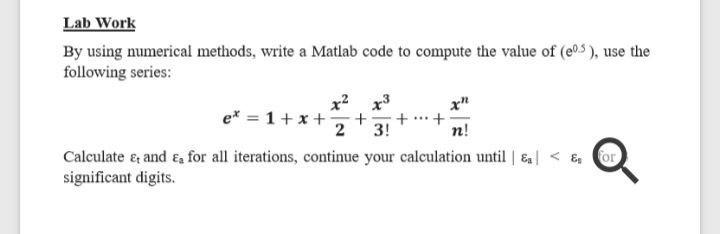 Please solve Lab Work By using numerical methods, write a Matlab code