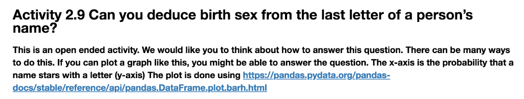 Pandas (Python): Dataframe: baby_names field_names = ['State', 'Sex', 'Year', 'Name', 'Count'] Activity