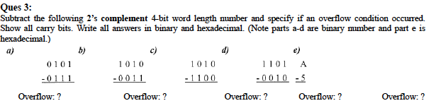 Subtract the following 2's complement 4- bit word length number and