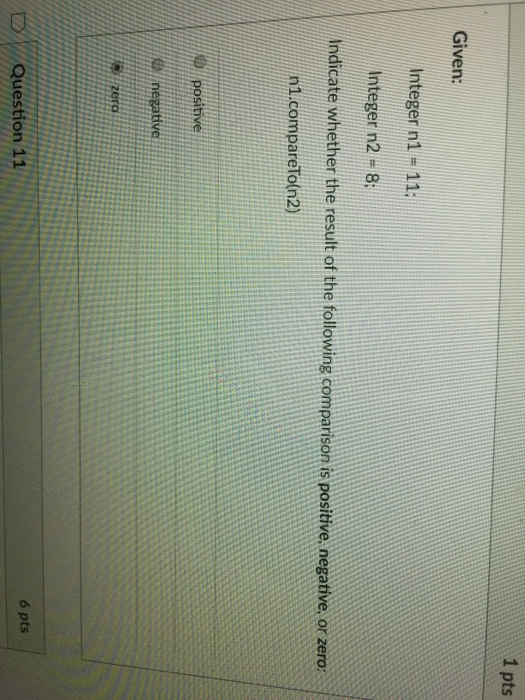  1 pts Given: Integer n1 11 Integer n2- 8: Indicate whether