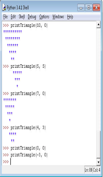 \1. Write a recursive function printTriangle() that takes two integers as parameters