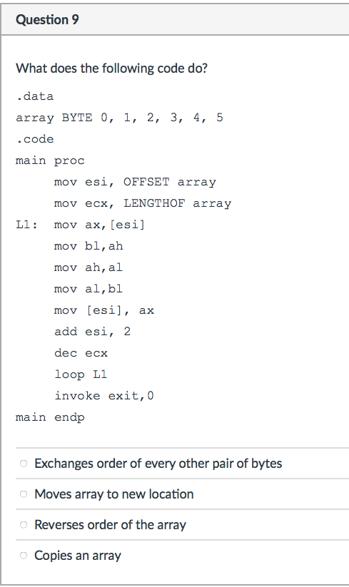 you. Question 8 What will the eax register contain after the following