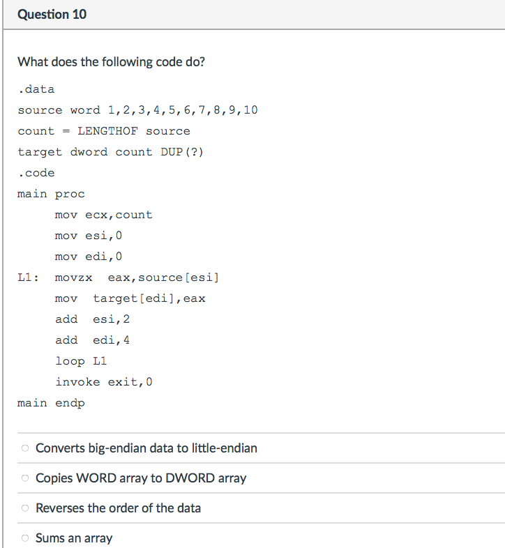 code has executed? Your answer should be in hexadecimal. data myArray dword