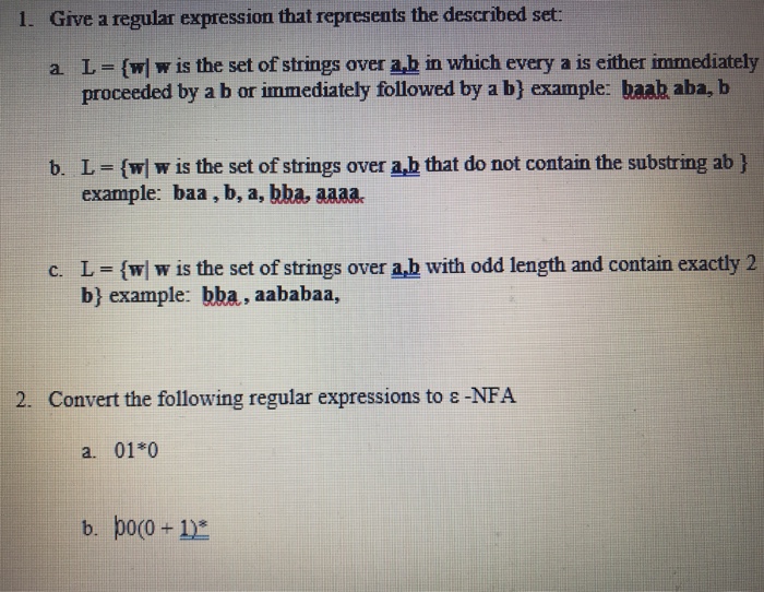  1. Give a regular expression that represents the described set: a.