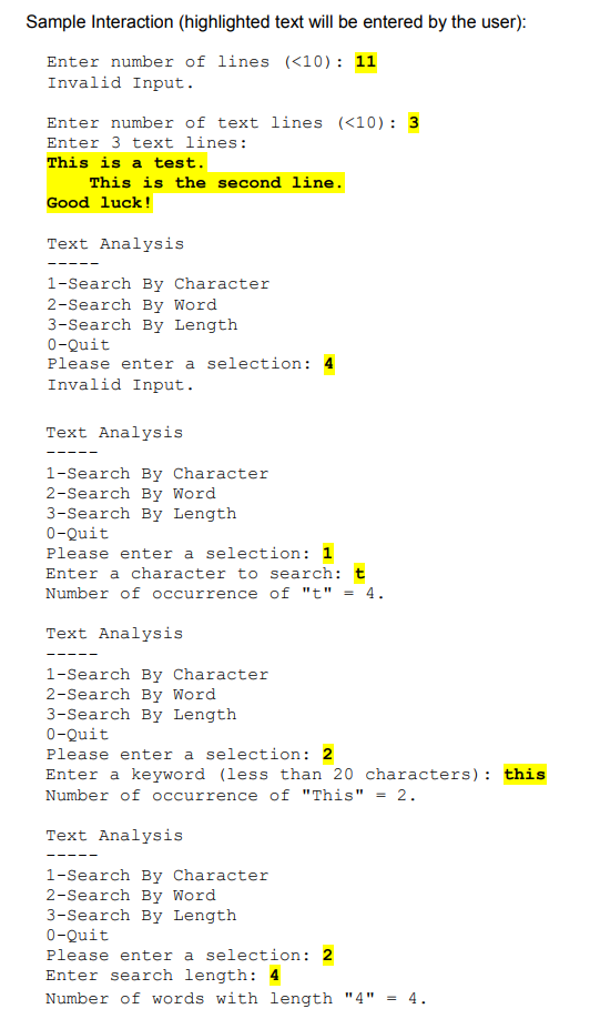 text and counts and displays the occurrence of a character, or a