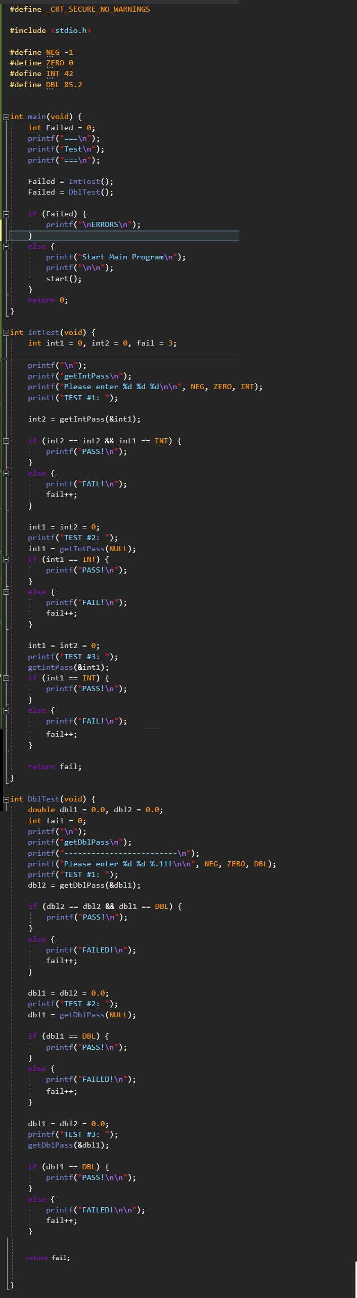 in main.c program attached the 3 codes, example output and my output.