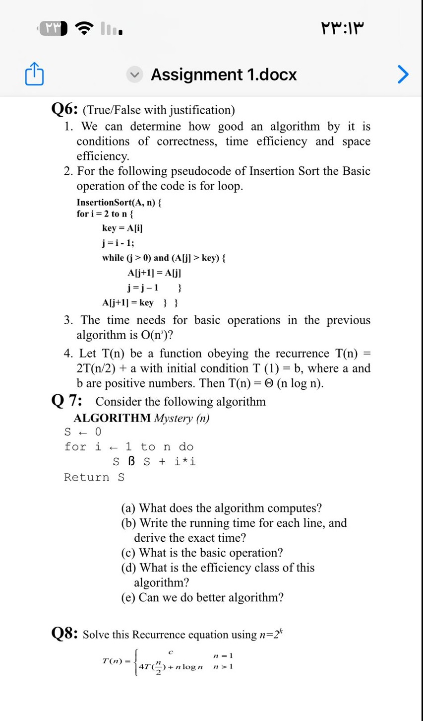  q6: (true/false with justification) 1. we can determine how good an
