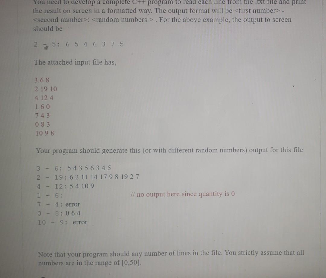 ++ Assume that you will be given a *.txt file, which in