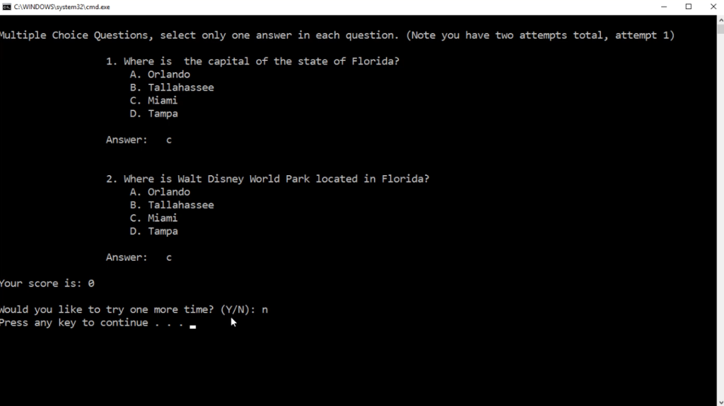 the following features: 1. Users have 2 ATTEMPTS ONLY , show attmpt