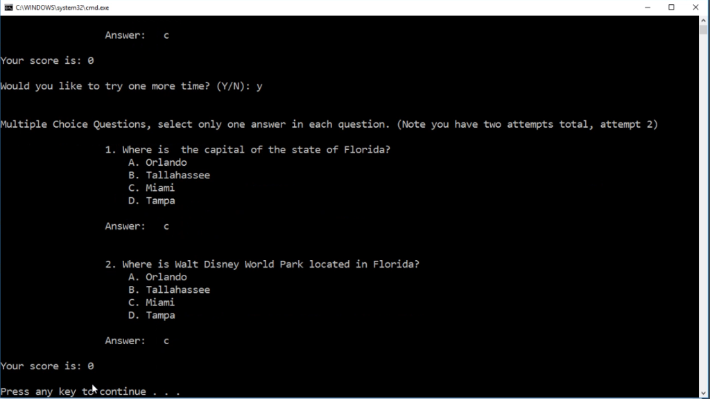 correct answer for each question, use switch case for each question. 3.