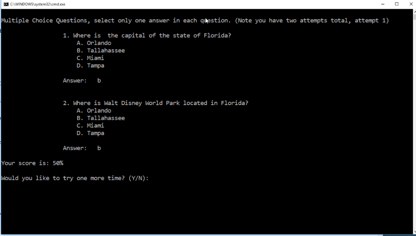 Show total score after the 2 questions are answered. Use: if...else if...else.
