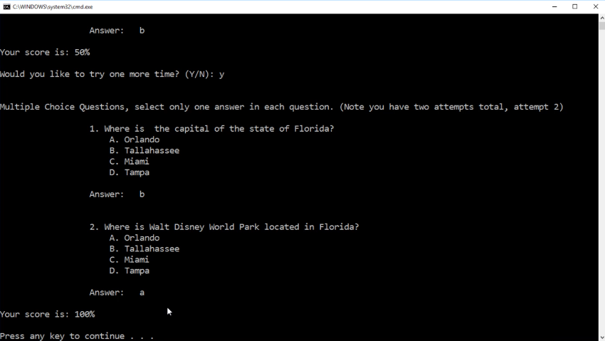 4. User have options to answer the two questions again if first
