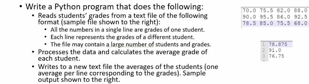 Write a Python program that does the following: Reads students' grades from