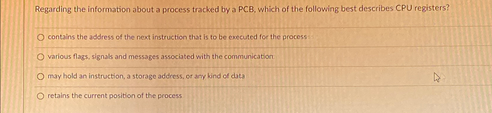  Regarding the information about a process tracked by a PCB, which