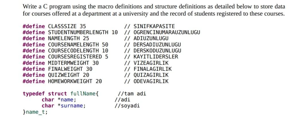  Write a C program using the macro definitions and structure definitions